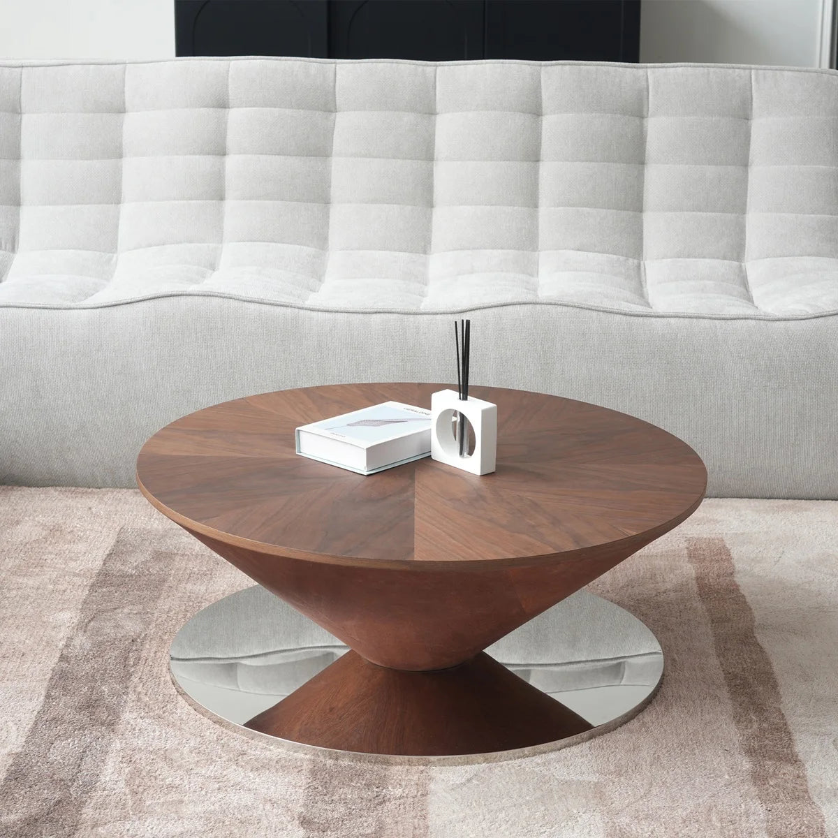 ATUNUS USA in Stock Drop Shipping Metal Base Stainless Steel Modern Wood Top Side Oval Center Tea Coffee Table