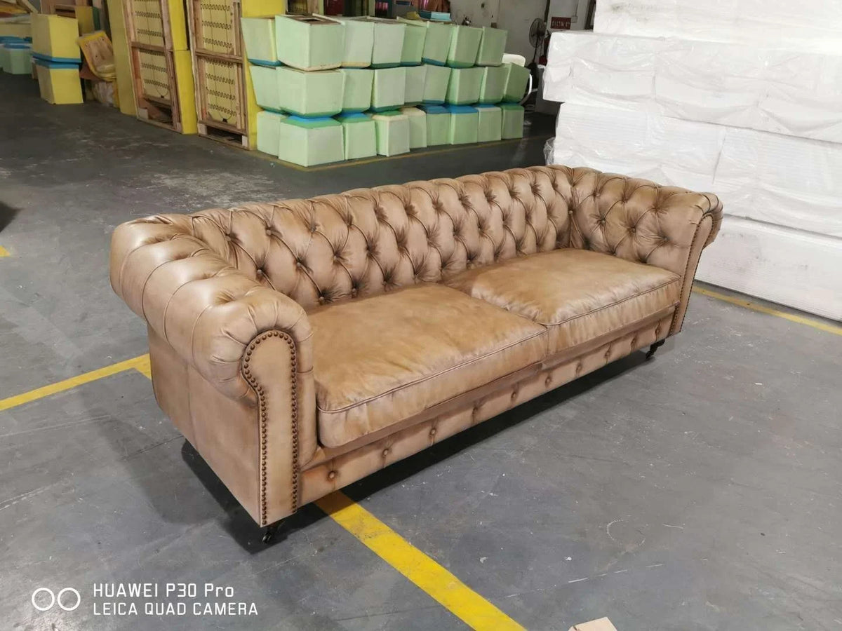 Custom Made Luxury Hotel Lobby Sofa 100% Real Leather Vintage Tan Leather Sectional Chesterfield Sofa Antique Hotel Furniture