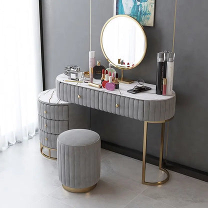 Nordic Modern Vanity Dresser With Drawers, Bedroom Furniture Makeup Dresser With Mirror, Dressing Table With Lights