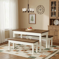 Tribesigns 3-Piece Dining Set with 2 Benches, 55" Farmhouse Table for 4-6, Space-Saving Kitchen Dinette for Small Space, Brown