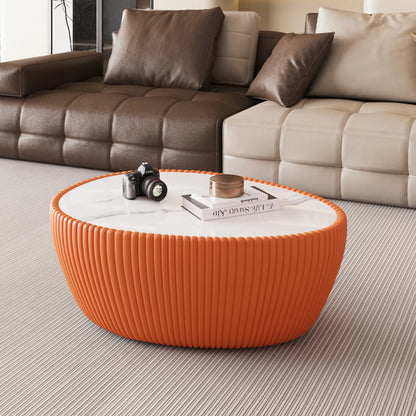 Modern Wood & Marble Top Goose Egg Shape Orange Coffee Table for Living Room Home Furniture