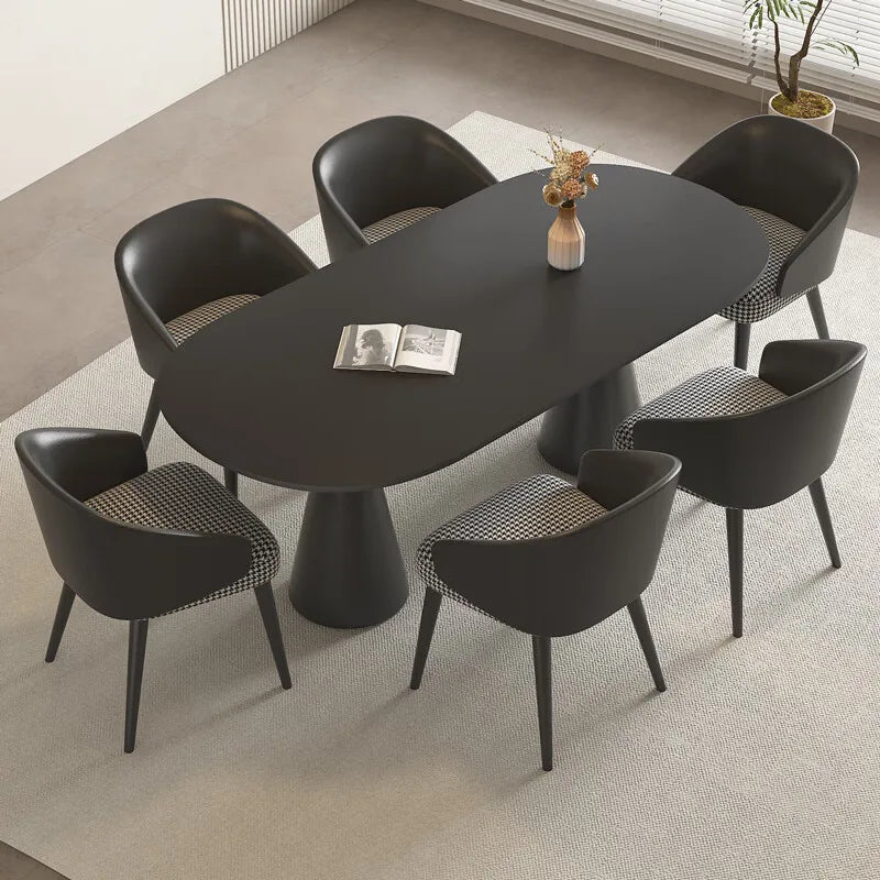 Modern Luxury Small Apartment Dining Table Simple Design with Pure Black Rock  Material for Home Furniture