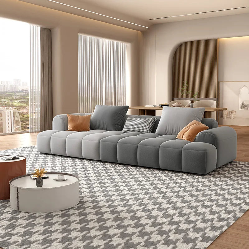 Nordic Modern Simple Size Living Room square Cream Frosted Velvet Sofa Sectional