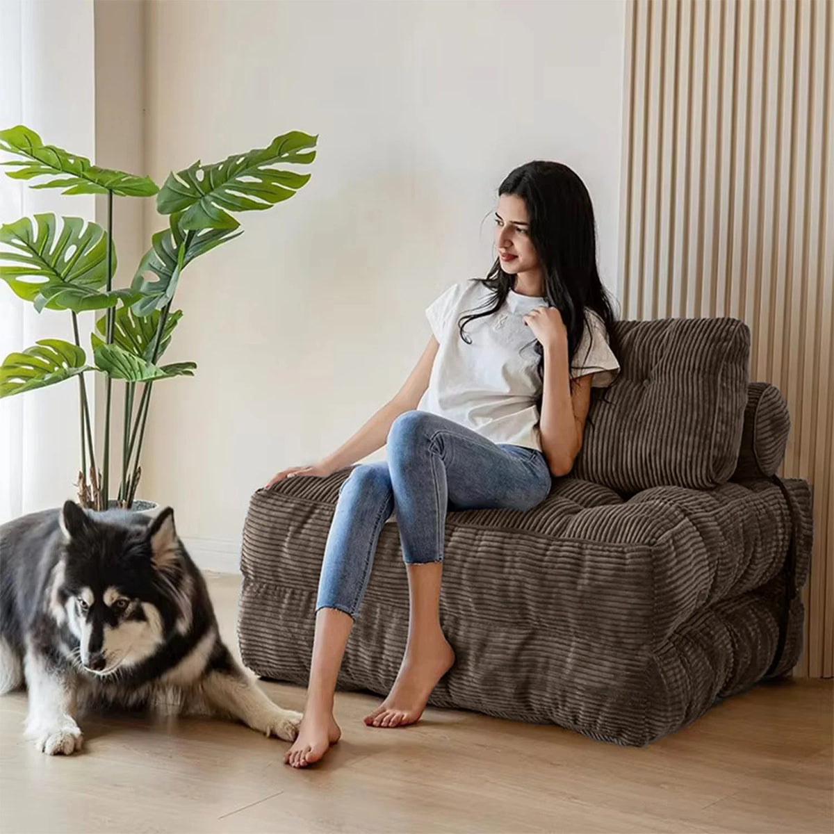 US In-Stock High Quality Corduroy Foldable Modern Sofa Bed No-Installation Vacuum Compressed for Living Room Balcony Hotel