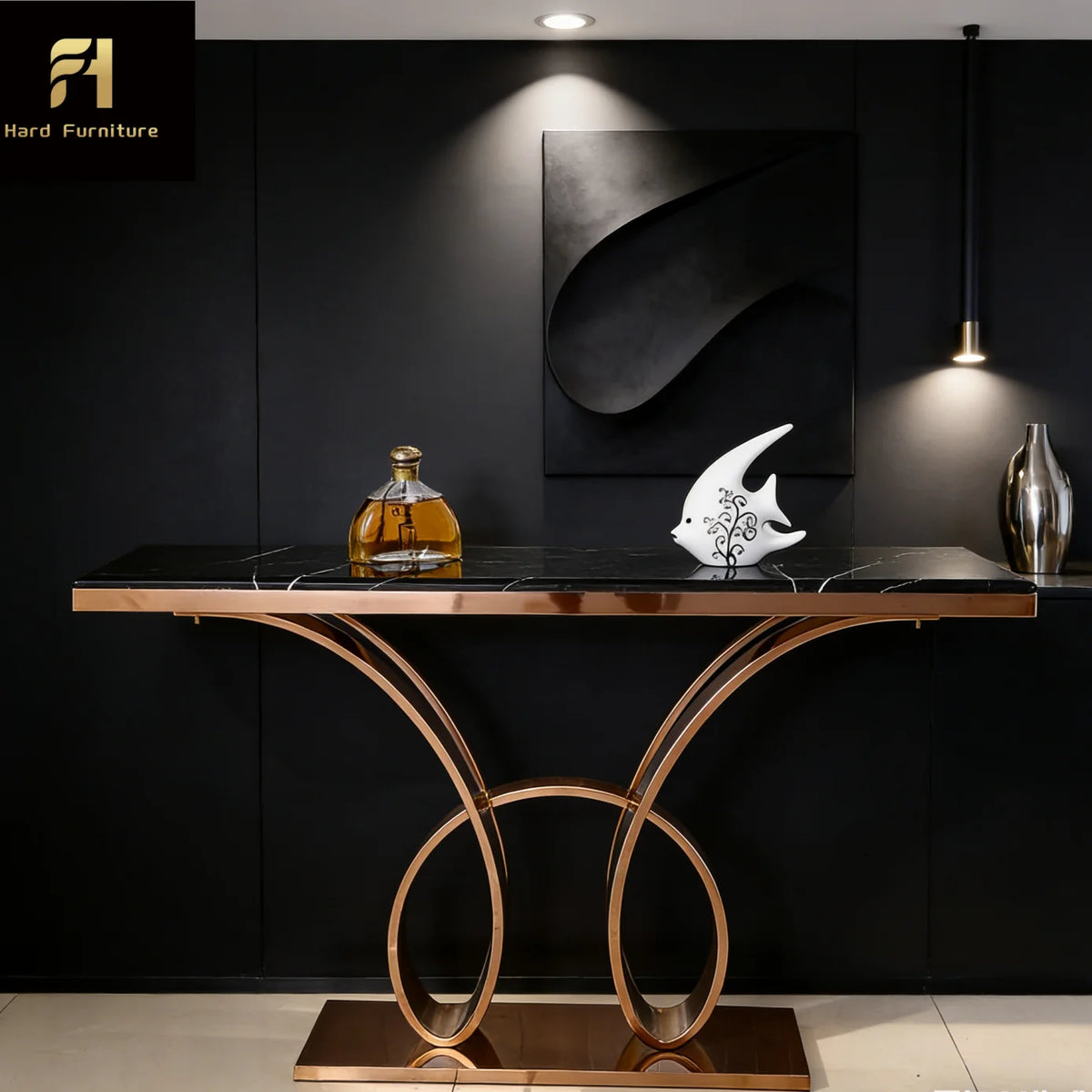 Contemporary Luxury Stainless Steel Console Table Titanium Gold Rose Gold Customized Modern Design for Hotel Entrance Furniture