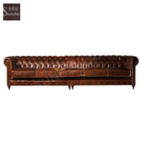 Custom Made Luxury Hotel Lobby Sofa 100% Real Leather Vintage Tan Leather Sectional Chesterfield Sofa Antique Hotel Furniture