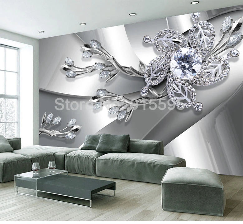 Custom Any Size 3D Wall Mural Wallpaper Diamond Flower Patterns Background Modern Art Large Wall Painting Living Room Home Decor
