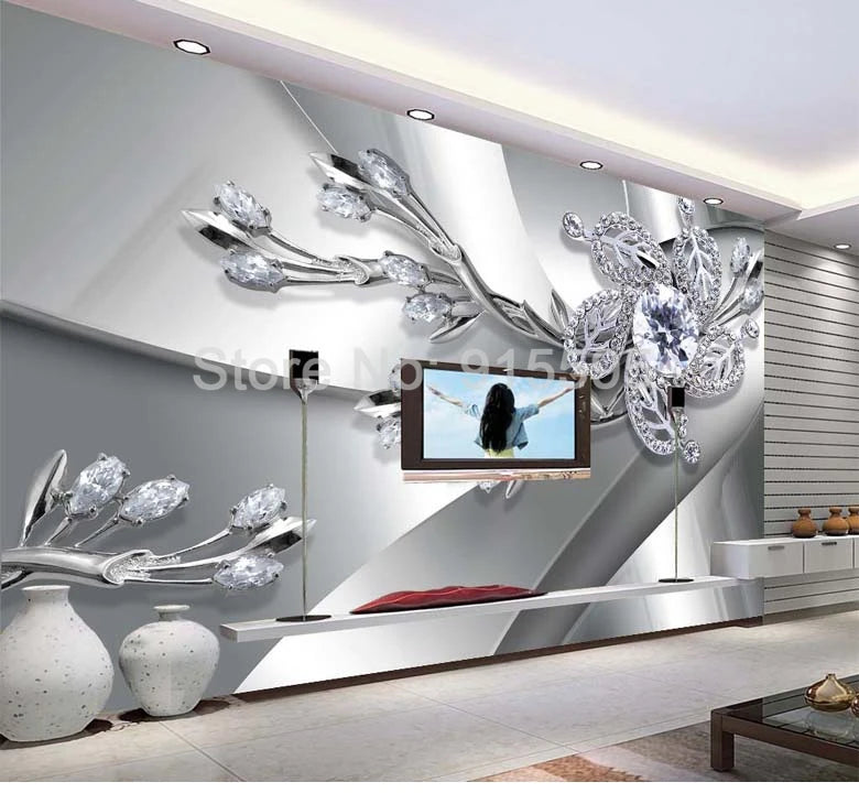 Custom Any Size 3D Wall Mural Wallpaper Diamond Flower Patterns Background Modern Art Large Wall Painting Living Room Home Decor