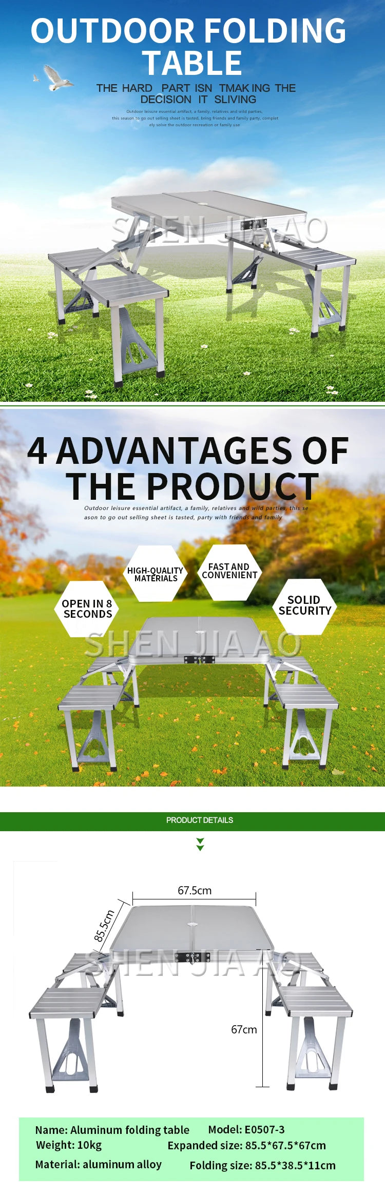 Outdoor Folding Table Aluminum Alloy Piece Table Portable Table And Chair Camping  Picnic Portable Combination Table And Chair