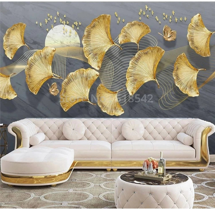 Custom Photo Wallpaper Modern Minimalist Light Luxury 3D Golden Ginkgo Background Wall Mural Living Room TV Sofa Papel De Parede