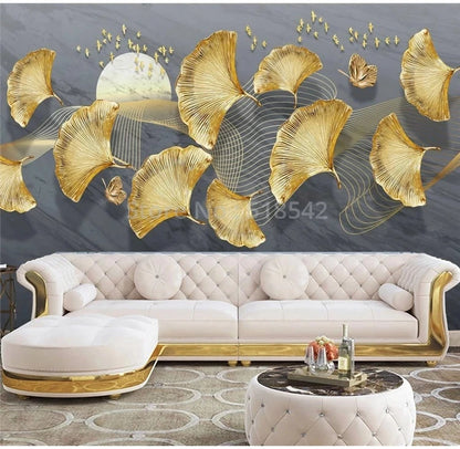 Custom Photo Wallpaper Modern Minimalist Light Luxury 3D Golden Ginkgo Background Wall Mural Living Room TV Sofa Papel De Parede