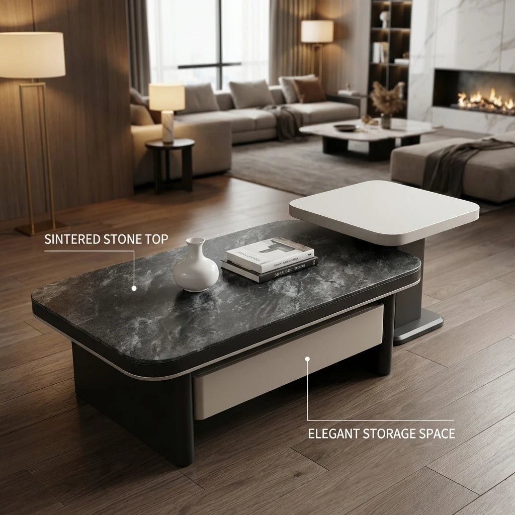 Modern Two-piece Design, Coffee Table, Wooden Board, Glossy Paint, Easy to Clean, Durable, Household Living Room Furniture