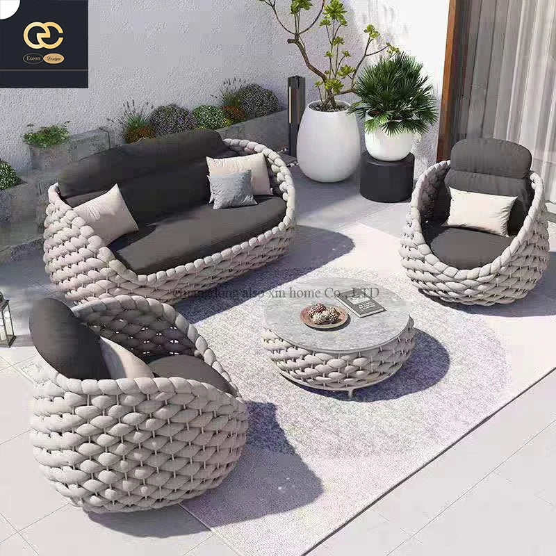 New Design Northern Europe Outdoor Luxury Rattan Woven Combination Sofa Simple Villa Design Terrace Furniture