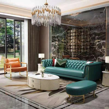 Modern Living Room Set Furniture Luxury White Leather Sofa Set Chesterfield Gold Stainless Steel Legs Sofa Set with Coffee Table