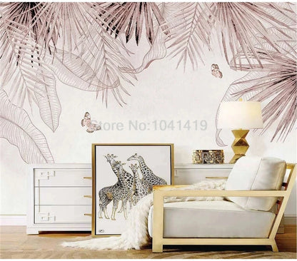 Custom Mural Wallpaper 3D Stereo Tropical Plant Butterfly Leaves Wall Painting Living Room TV Sofa Bedroom Papel De Parede Sala