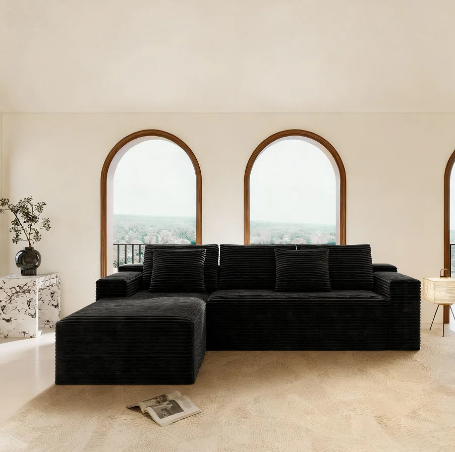 Modular Sectional Sofa Set Modern Sofa Bed Eco-Friendly Design Plush Corduroy Fabric Wood Legs No Assembly Required 2PC Free