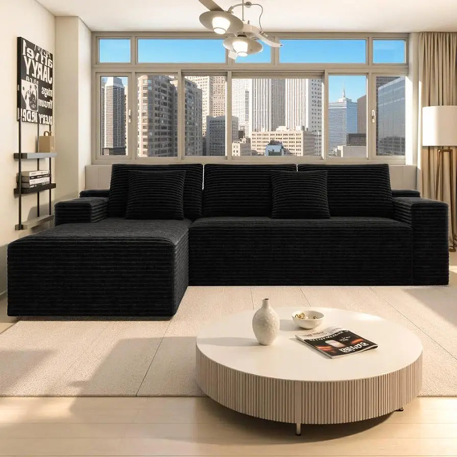 Modular Sectional Sofa Set Modern Sofa Bed Eco-Friendly Design Plush Corduroy Fabric Wood Legs No Assembly Required 2PC Free