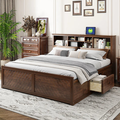 5 Piece Classic Furniture Wood King Bed Modern Bedroom  Wooden Bed Furniture Home Bedside Table