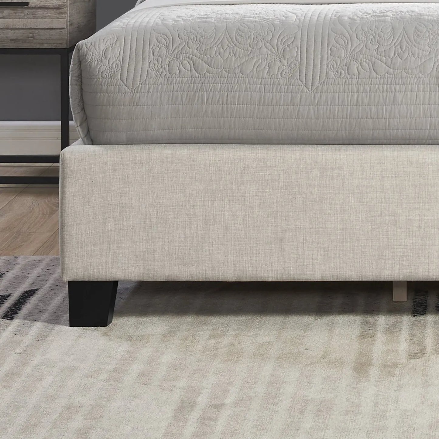 Astral 3-Piece Upholstered Bedroom Set Tufted Wingback Bed With Two Gray Nightstands - Queen Size