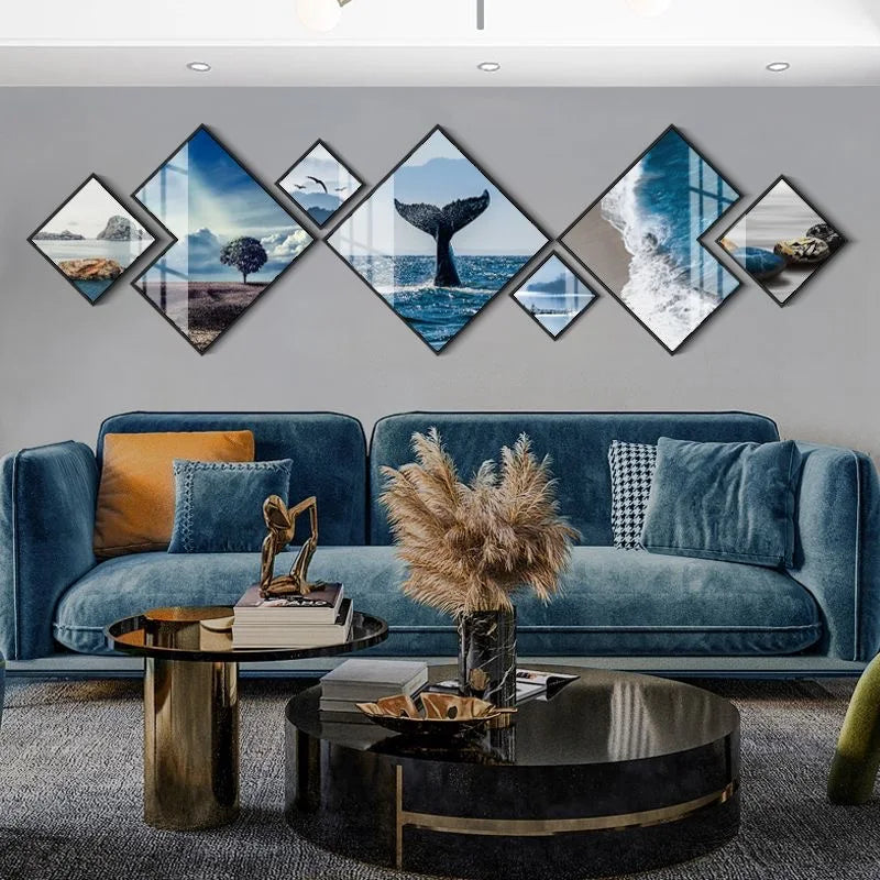 270X73cm Aluminum Alloy Frame Glass Gallery Hanging Paintings Living Room TV Sofa Background Crystal Wall Decor Dropshipping DDP