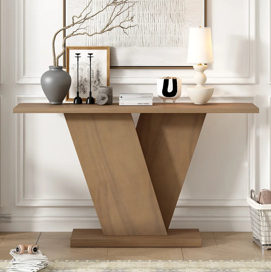 Modern Solid Wood Console Table with V-Base Design and Storage Eco-Friendly and Durable Home Furniture for Living Room