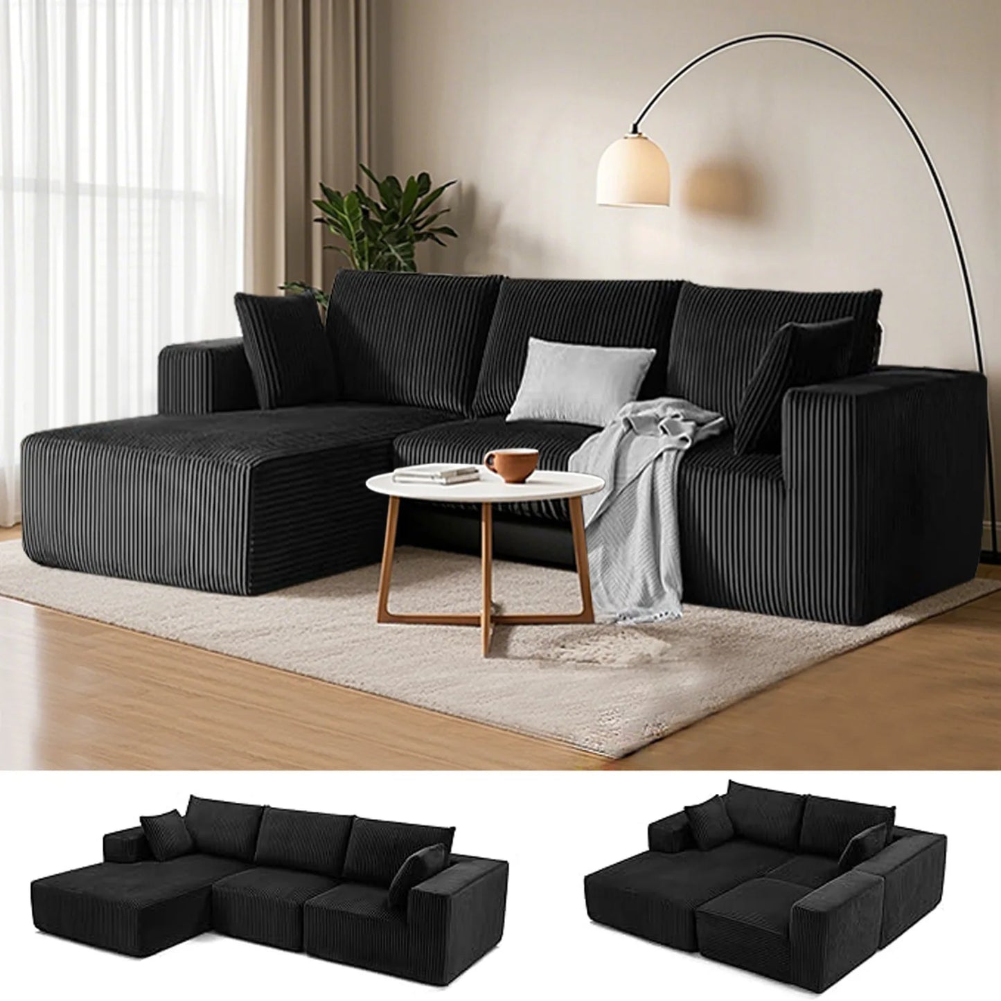 Modular Sectional Sofa Set Modern Design Corduroy Upholstery Compressed Sponge Filling Durable Living Room Furniture for Hotels