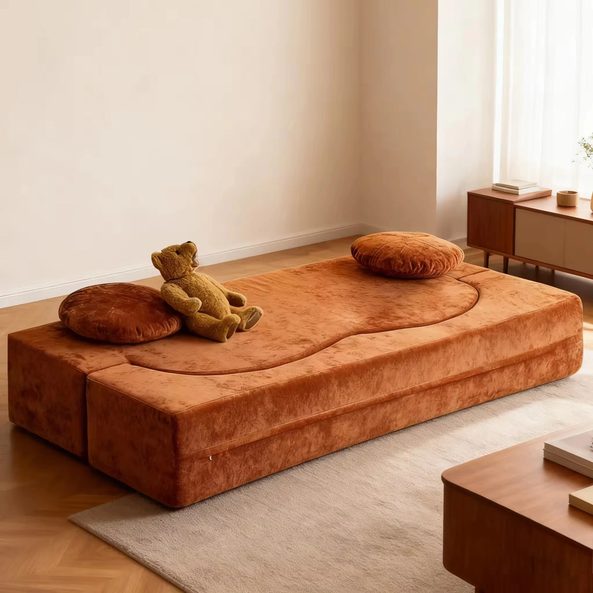 New Mid-Century Style Dual Purpose Convertible 2-Person Sofa Bed New Living Room Compression Sofa Sponge Filling Material