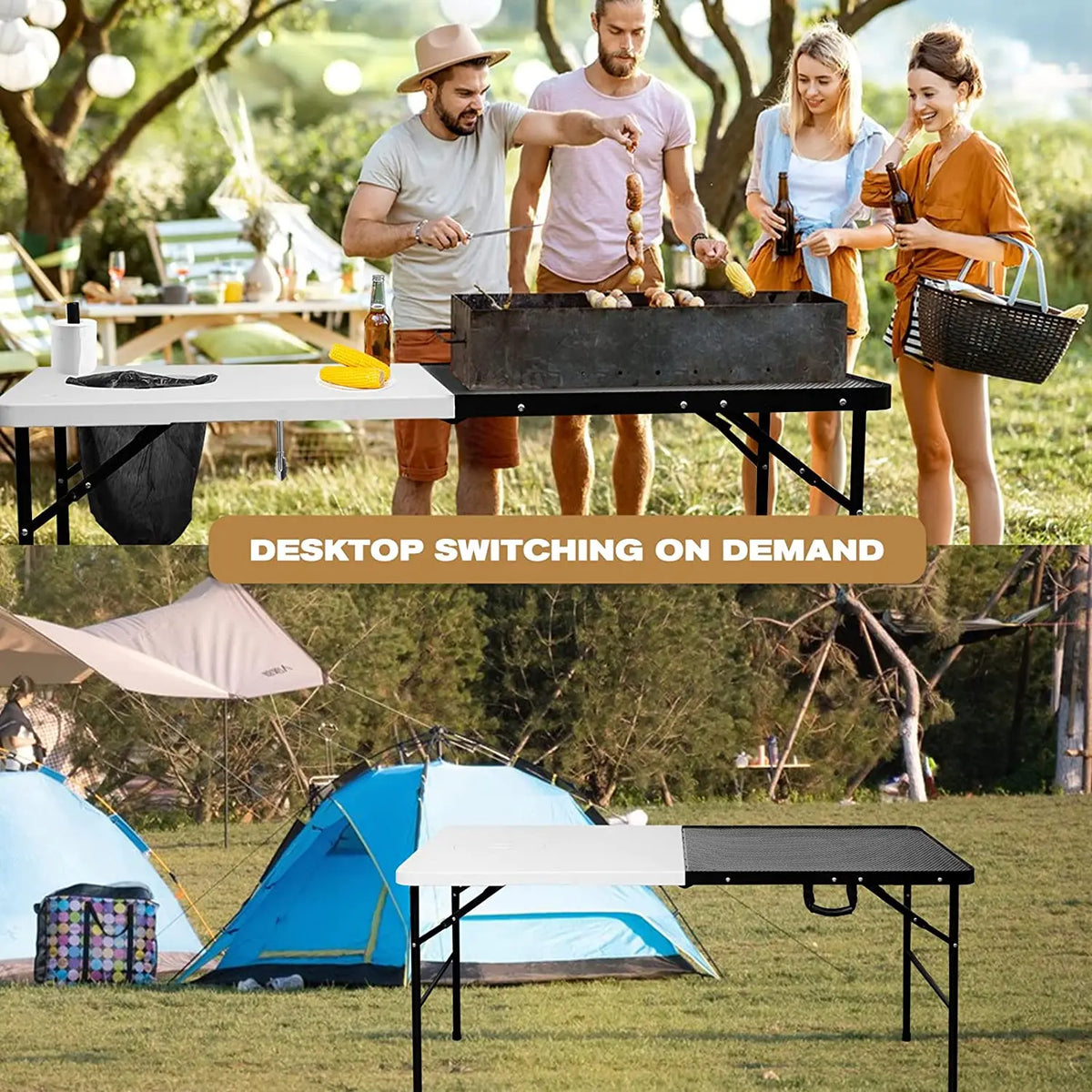 WOQI Folding Portable Grill Table for Camping Easy to Assemble with Adjustable Height Legs Multifunctional