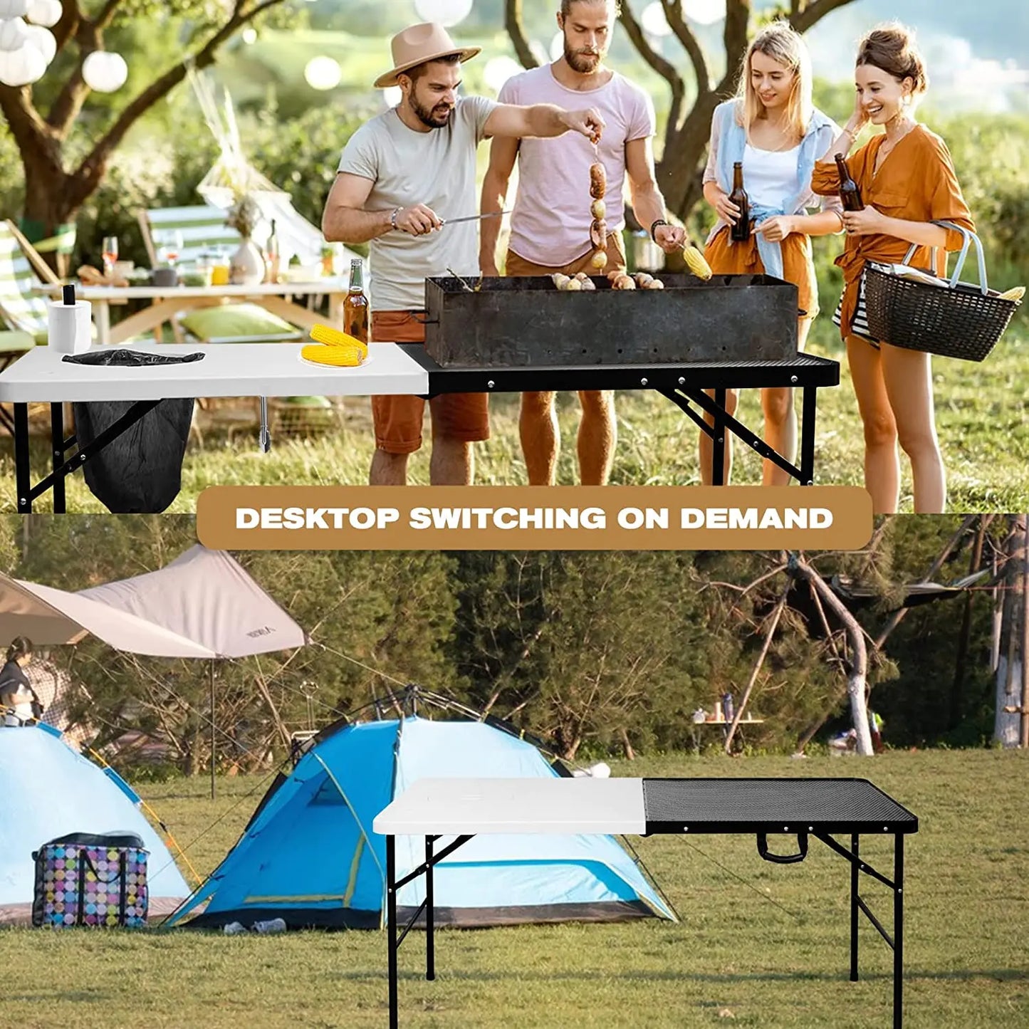 WOQI Folding Portable Grill Table for Camping Easy to Assemble with Adjustable Height Legs Multifunctional