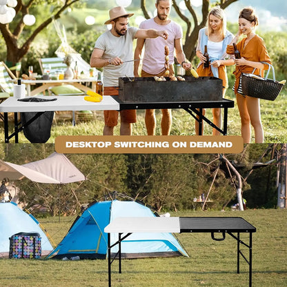 WOQI Folding Portable Grill Table for Camping Easy to Assemble with Adjustable Height Legs Multifunctional
