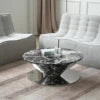 ATUNUS USA in Stock Drop Shipping Metal Base Stainless Steel Modern Wood Top Side Oval Center Tea Coffee Table