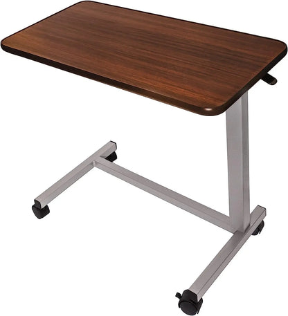 Vaunn Adjustable Overbed Bedside Table With Wheels (Hospital and Home Use), Walnut Brown Side Tables Coffee Height Living Room