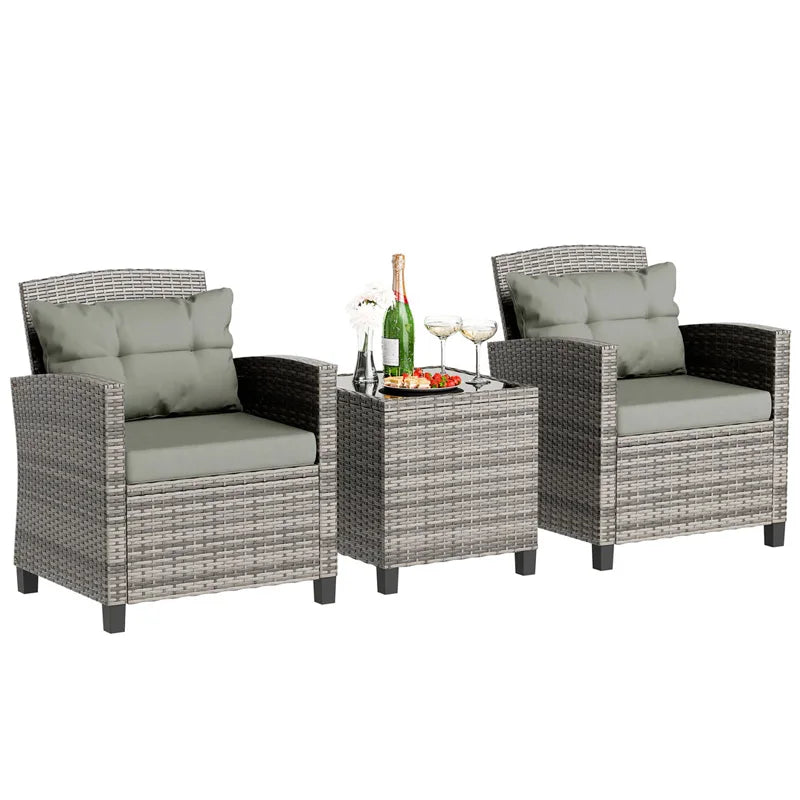 Anti-fading Patio Furniture 3 Pieces/4 Pieces Sofa Outdoor Wicker Loveseat Set With Cushions with Removable Cushion Covers