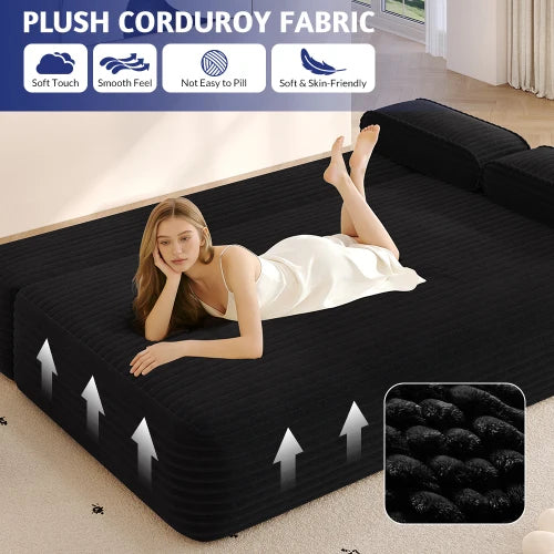 78.7" Frameless Modern Sofa Set 2-in-1 Convertible Sofa Bed with 3 Pillows Plush Corduroy Fabric Multi-Functional 3-Seater Villa