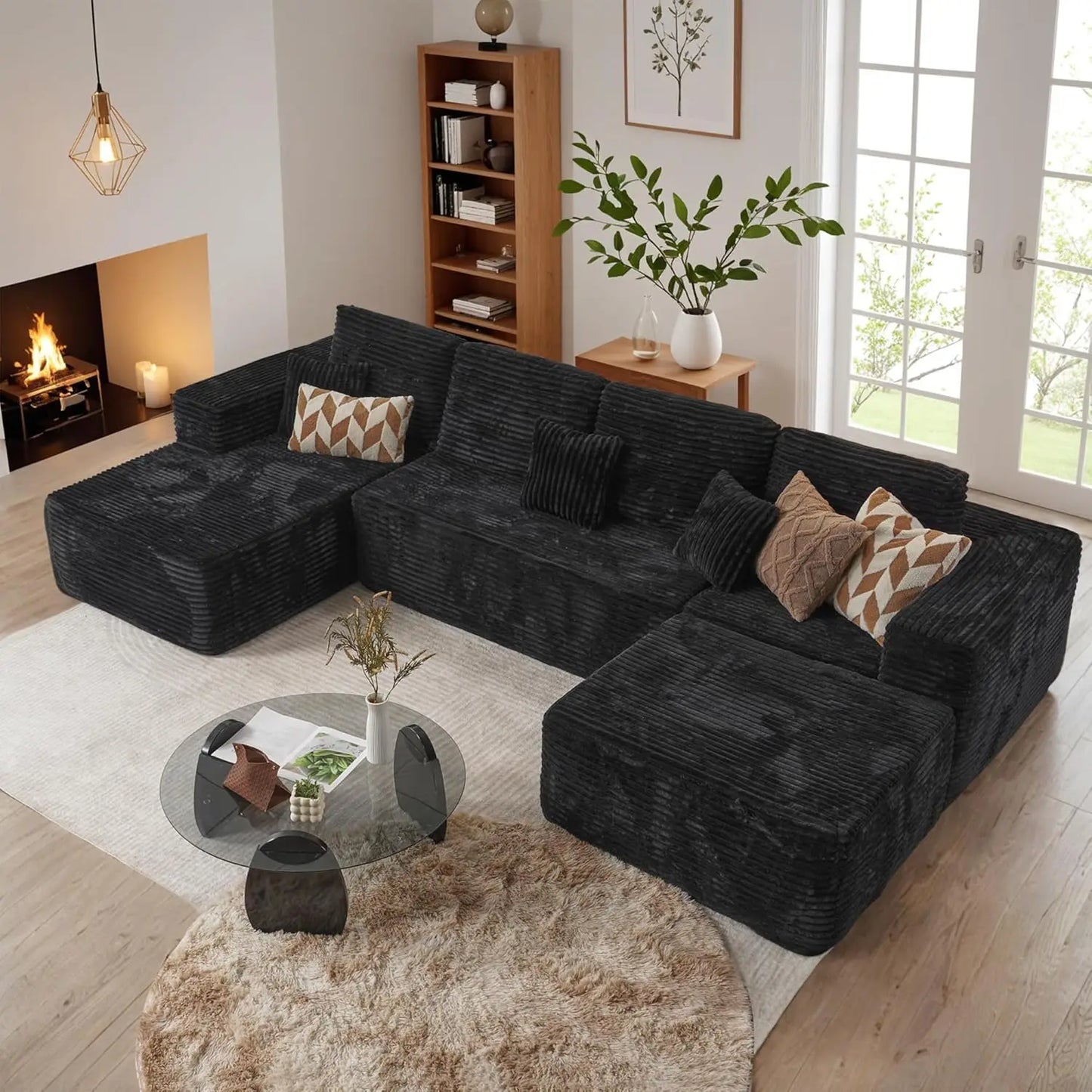 Factory Wholesale Modular U-Shape Cloud Sofa with Reversible Chaise, Vacuum Compressed & Boneless