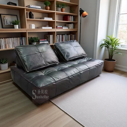 Sunbellar  Factory Customized Top Gain Genuine Leather Modular Sofa 2 Seat Retro Vintage Leather Armless Sofa Pouf Living Room