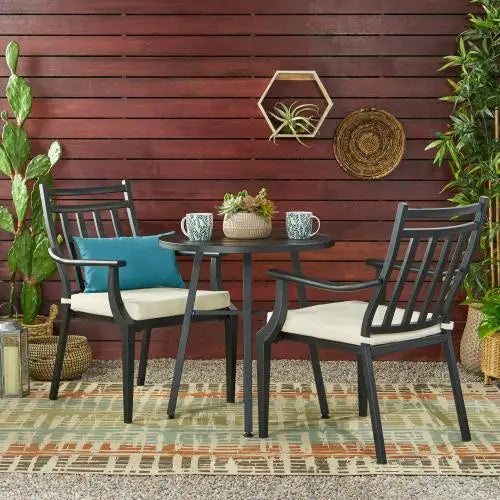 DELMAR 3-Piece Durable Polyester Metal Bistro Set Outdoor Dining Patio Furniture Courtyard Garden Warehouse Living Room China