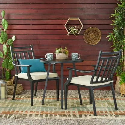 DELMAR 3-Piece Durable Polyester Metal Bistro Set Outdoor Dining Patio Furniture Courtyard Garden Warehouse Living Room China