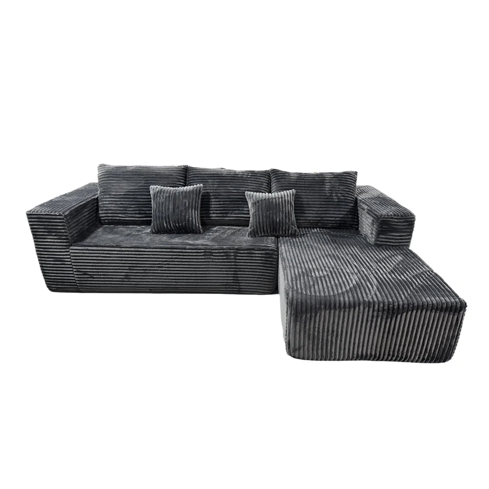 L-Shaped Boneless Modular Cloud Sofa, Plush Corduroy Modern Sectional, Deep Seat Upholstered Chaise No Assembly for Living Room