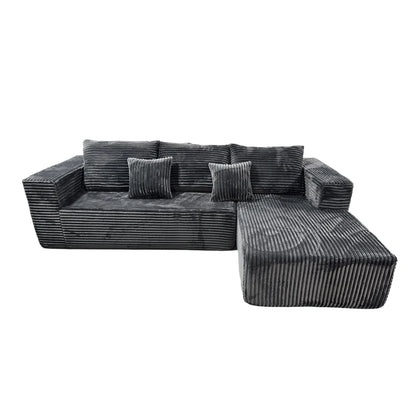 L-Shaped Boneless Modular Cloud Sofa, Plush Corduroy Modern Sectional, Deep Seat Upholstered Chaise No Assembly for Living Room