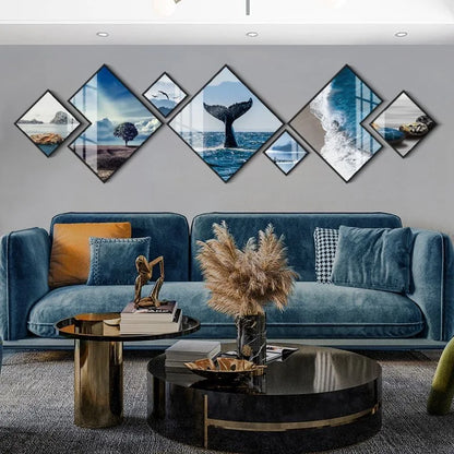 270X73cm Aluminum Alloy Frame Glass Gallery Hanging Paintings Living Room TV Sofa Background Crystal Wall Decor Dropshipping DDP