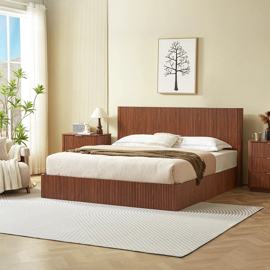 2-Piece  Size MDF Bedroom  Adjustable Height Convertible Upholstered Platform Bed Hydraulic Storage Home Furniture