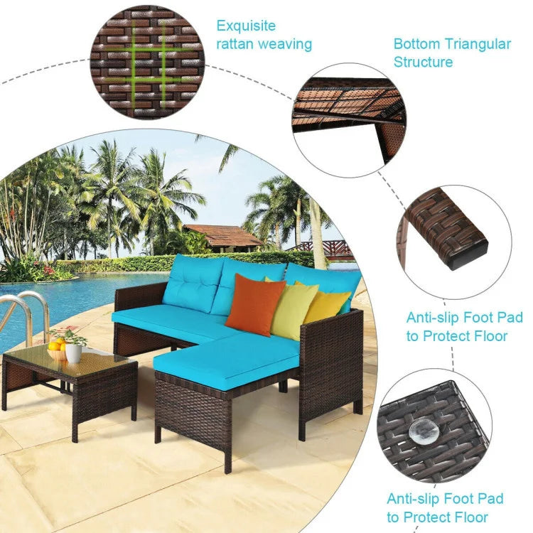 DB Modern Outdoor Patio Corner Rattan Sofa Set 3-Piece Durable PE Furniture for Garden or Living Room for Warehouse Use