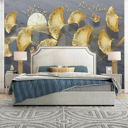 Custom Photo Wallpaper Modern Minimalist Light Luxury 3D Golden Ginkgo Background Wall Mural Living Room TV Sofa Papel De Parede
