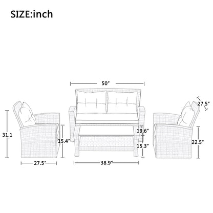 Modern U-Style 4-Piece Outdoor Rattan Sectional Sofa Set with Ottoman Cushions Durable & Lightweight All-Weather Furniture