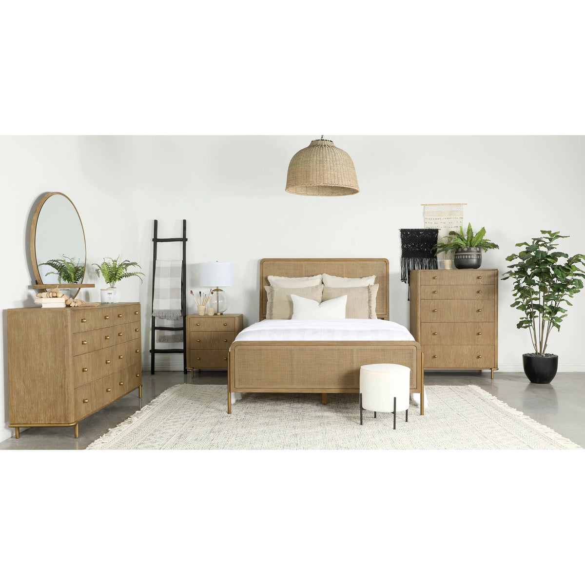 Natural Cane Queen Bedroom Set Luxury Wood Furniture Convertible for Home Apartment Hotel or Room Use