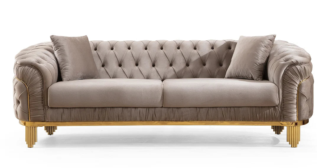 Modern Style Modular 2 Piece Apartment Living Room Set (includes Sofa + Loveseat) Made Velvet Button Tufted Surface Taupe Color