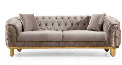 Modern Style Modular 2 Piece Apartment Living Room Set (includes Sofa + Loveseat) Made Velvet Button Tufted Surface Taupe Color