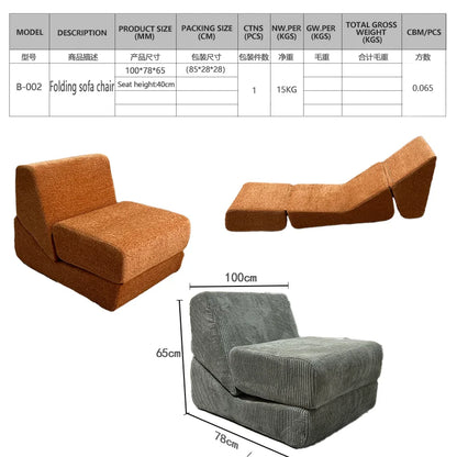 Modern Single Convertible Sofa Bed Full Sponge Folding Compressible Lazy Reclining Foldable for Small Spaces-Bedroom Living Room