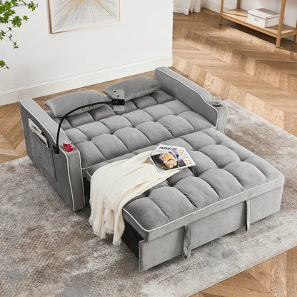 55.51 Inch Versatile Foldable Sofa Bed in 3 Lengths, Modern Sofa Sofa Sofa Velvet Pull-out Bed, Adjustable Back